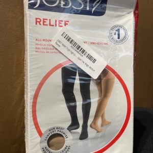 Medias de compresión JOBST Relief 20-30 mmHg hasta el muslo. JOBST Relief 20-30 mmHg Thigh High Compression Stockings with Silicone Band, Open Toe, Beige, Medium